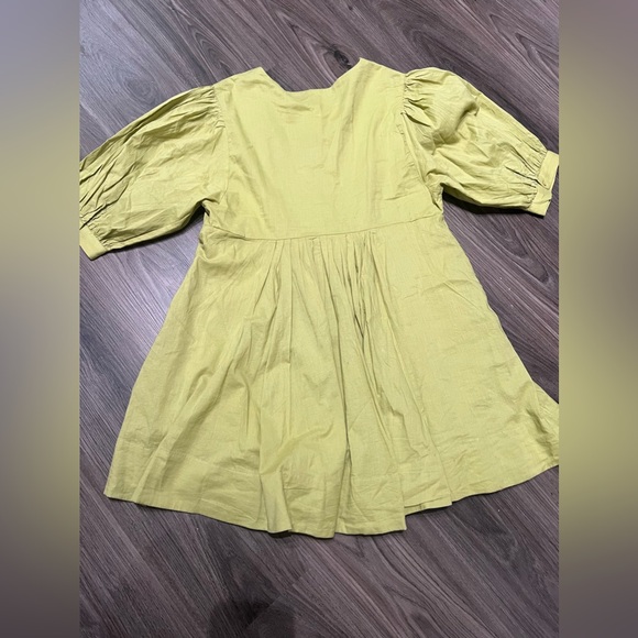 NWT Ecote Vero Shapeless V-neck Mini Dress Urban Outfitters Puff Sleeve - Picture 10 of 12